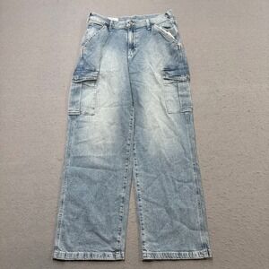GAP Cargo Jeans Women's 29/8 Blue Denim Light Wash Wide Leg 90s Loose Mid Rise